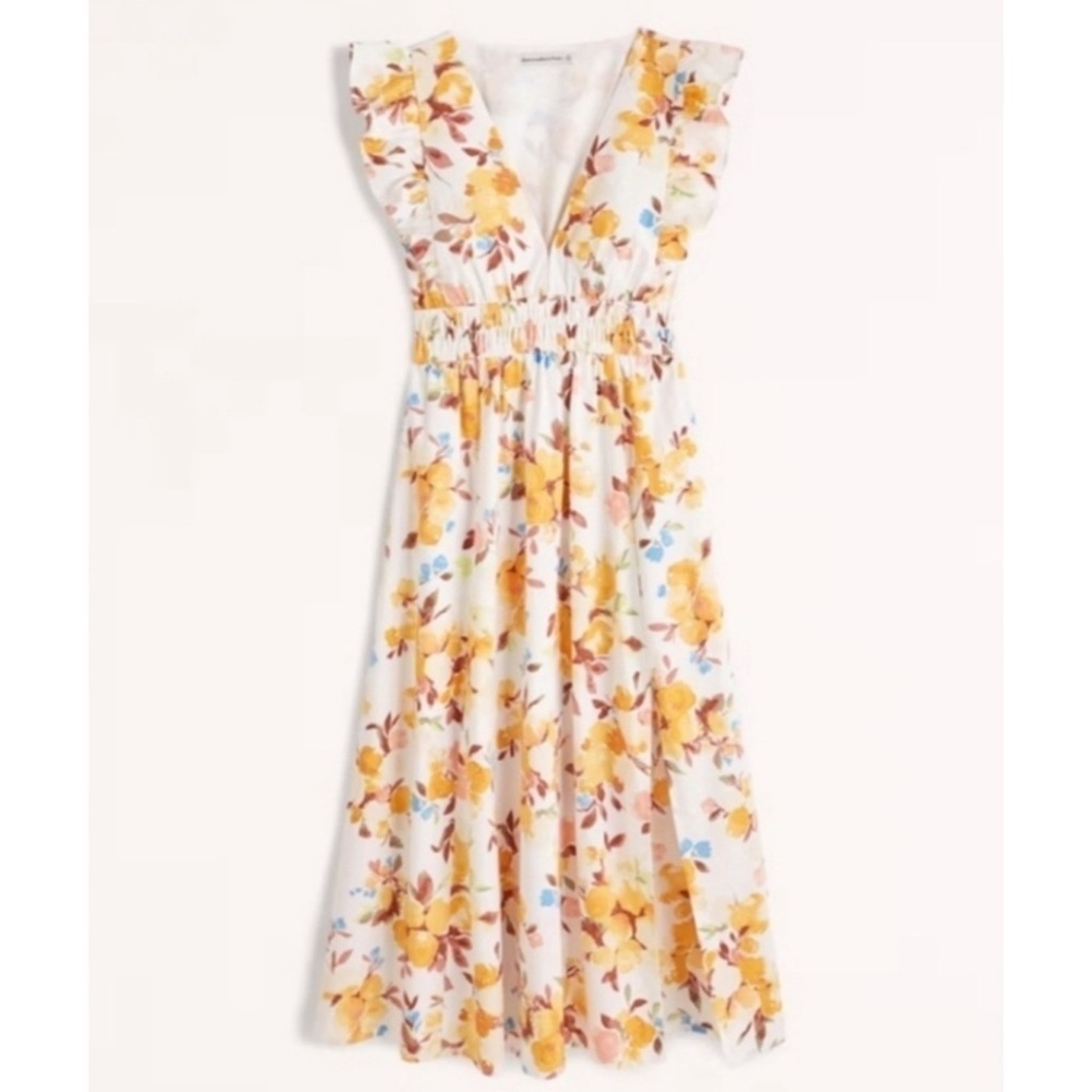 Abercrombie & Fitch Flutter Sleeve Midi Dress Plunge Poplin Floral Women Sz S